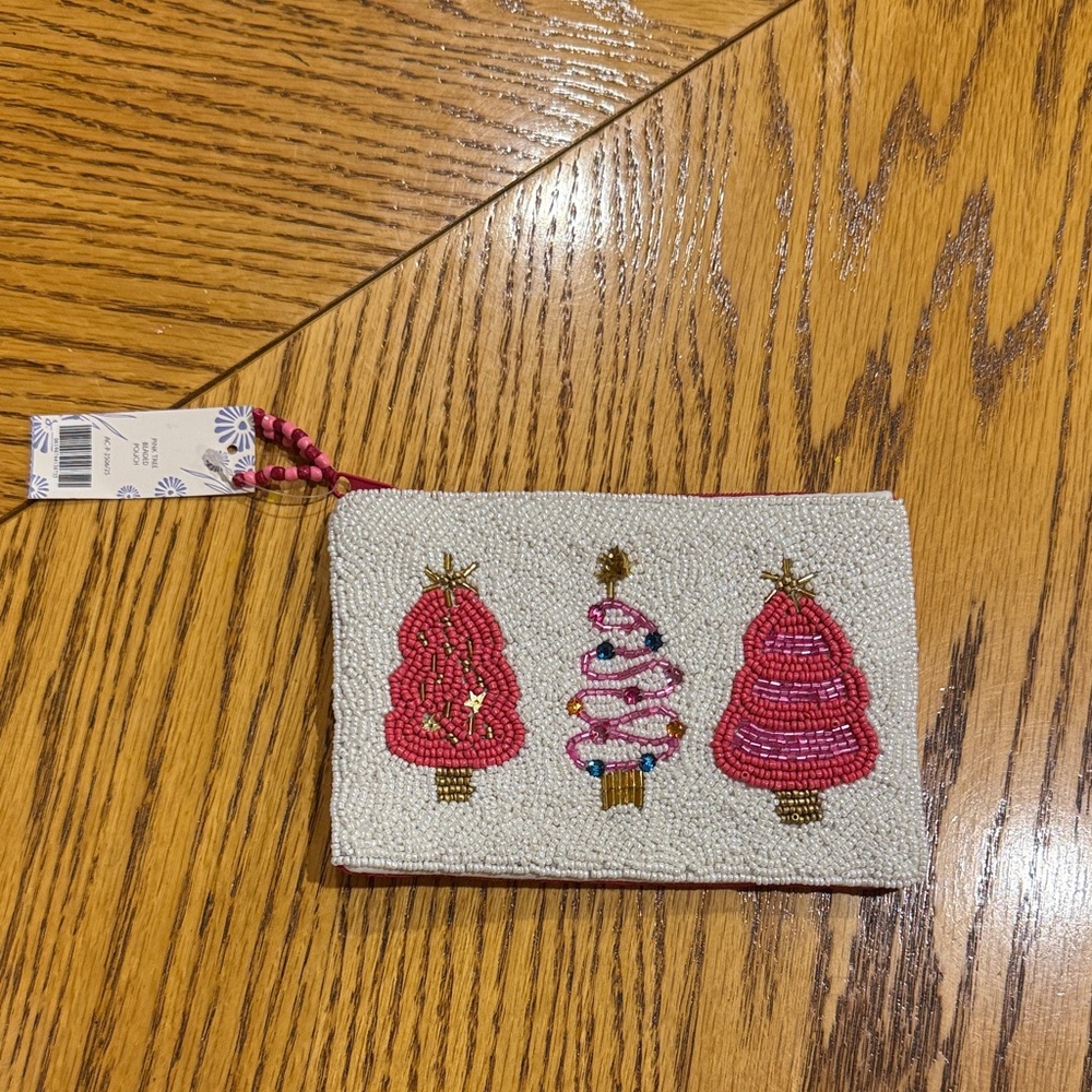 Festive Beaded Pouch with Christmas Tree Design